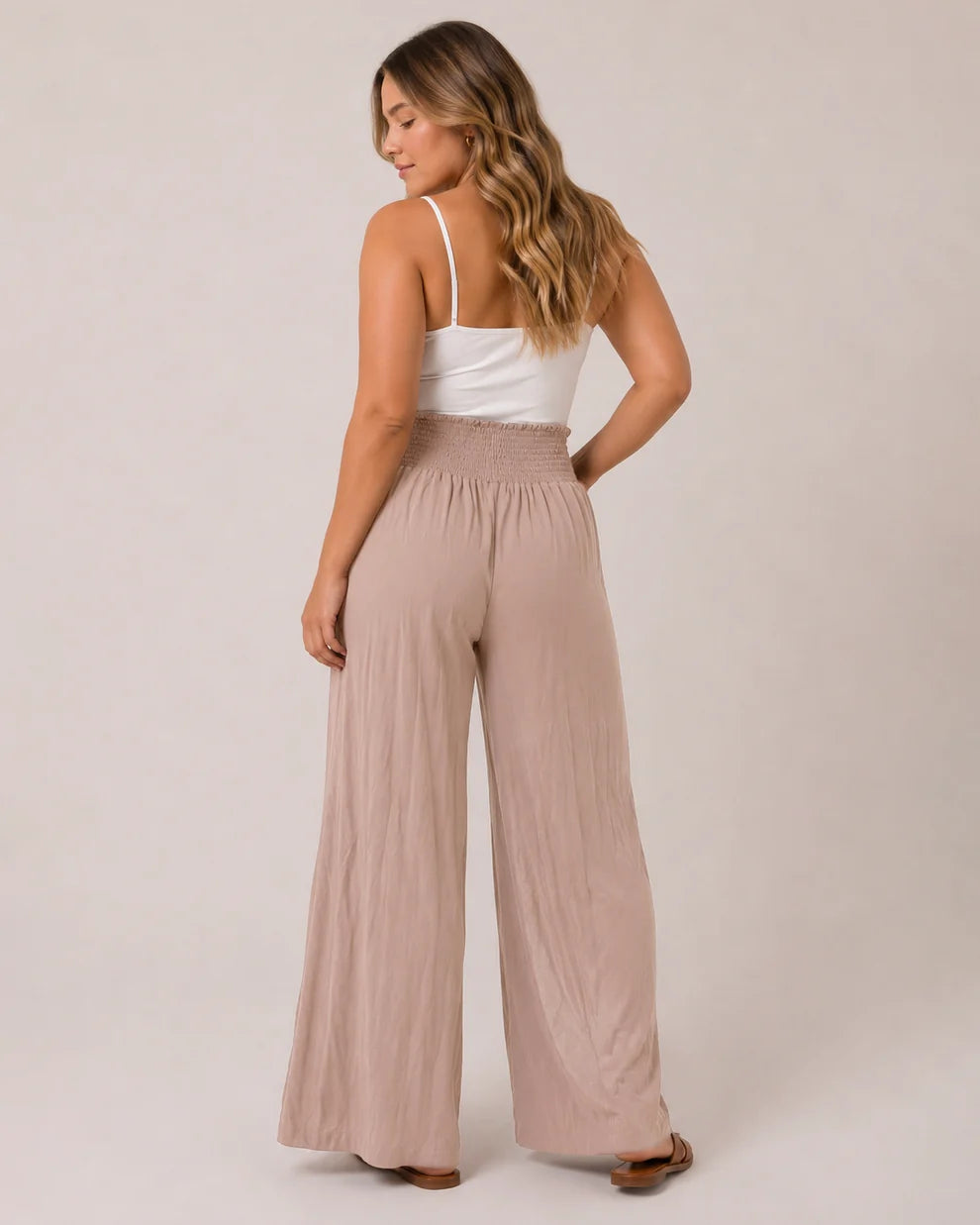 Grace and Lace | Smocked Waist Wide Leg Pants | Light Mocha