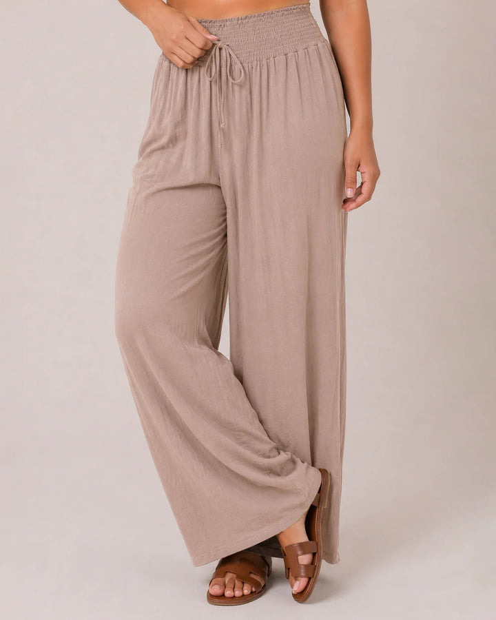 Grace and Lace | Smocked Waist Wide Leg Pants | Light Mocha