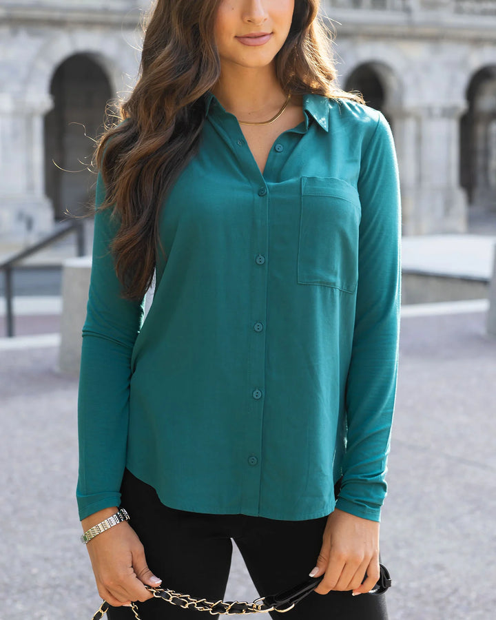 Grace and Lace | Stretch-Fit Button Up Top | Everglade