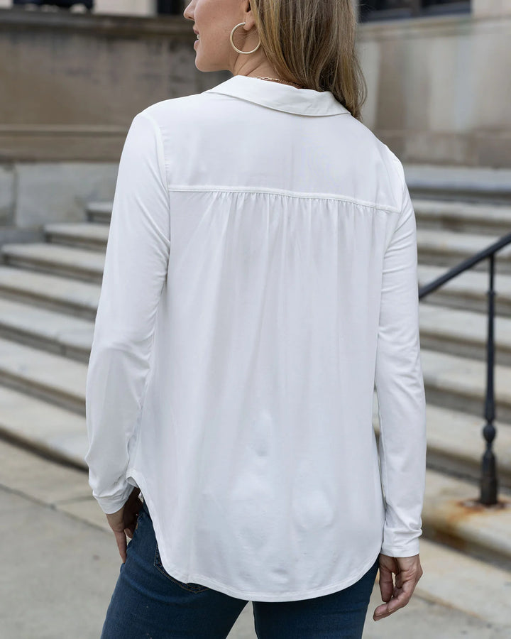 Grace and Lace | Stretch-Fit Button Up Top | Ivory