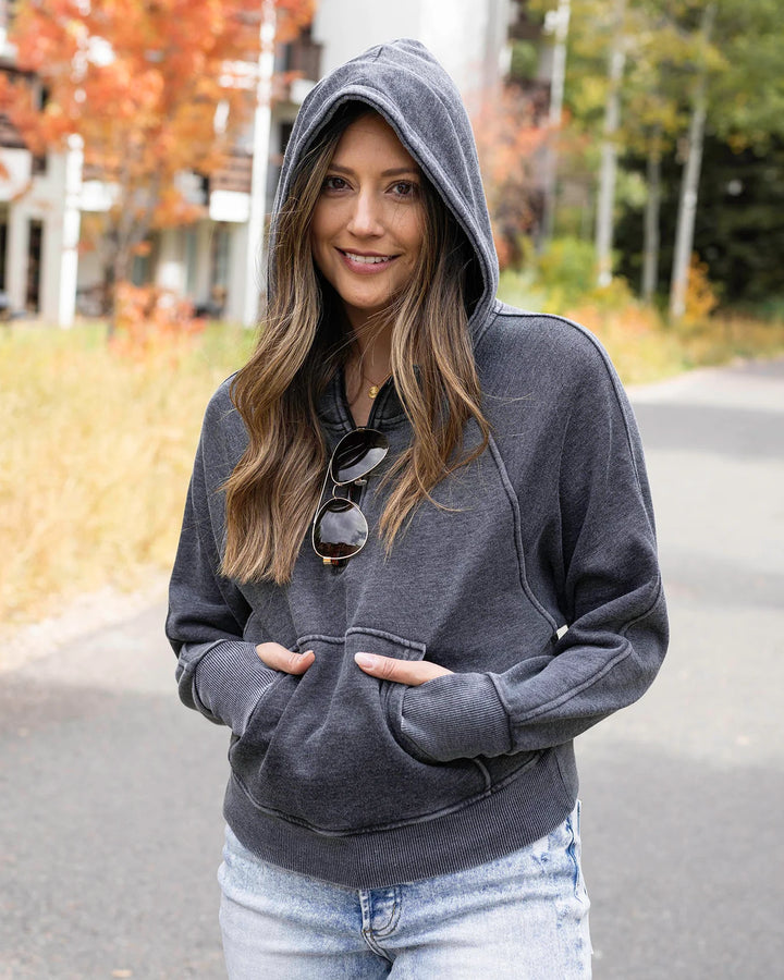 Grace and Lace | Vintage Washed Quarter Zip Hoodie | Washed Grey