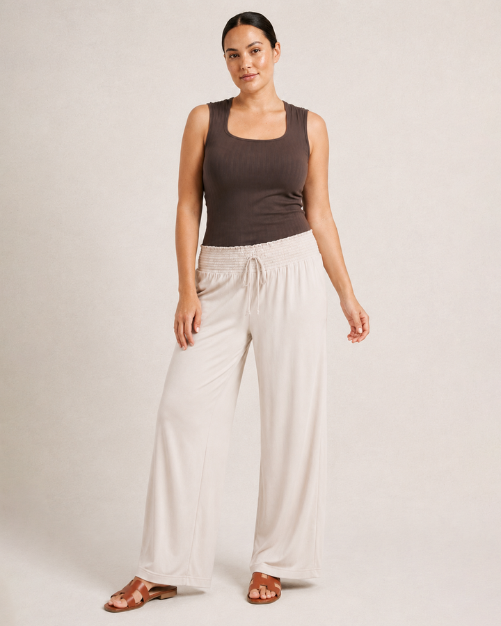Grace and Lace | Smocked Wide Leg Pants | Oat