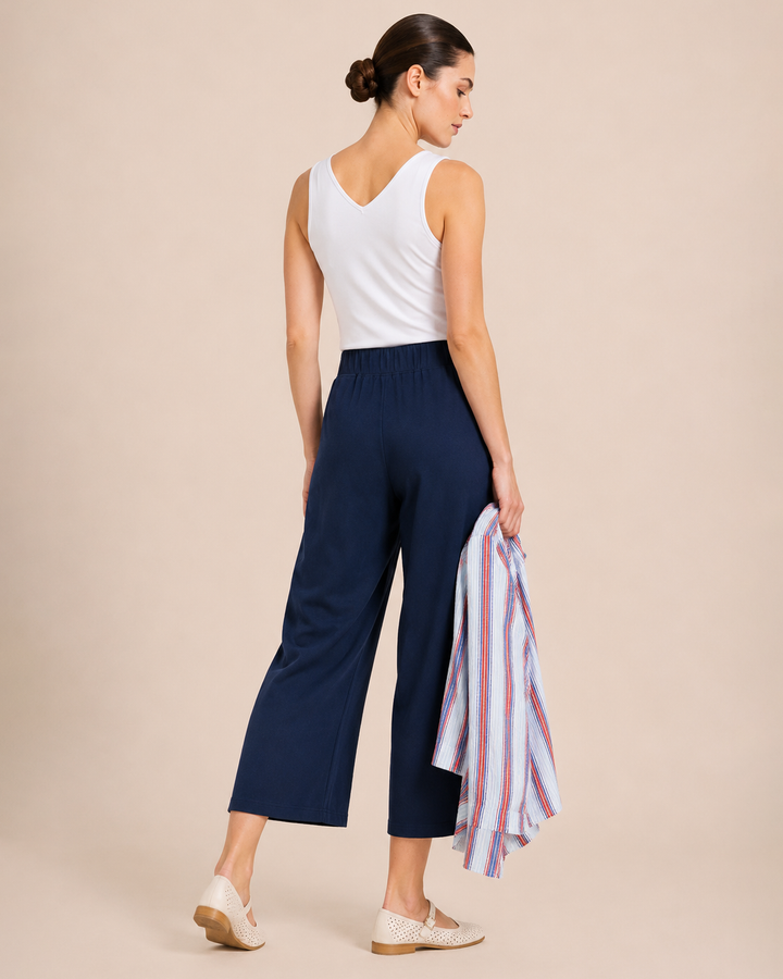 Grace and Lace | Weekend Ease Wide Leg Crop Pant| Navy