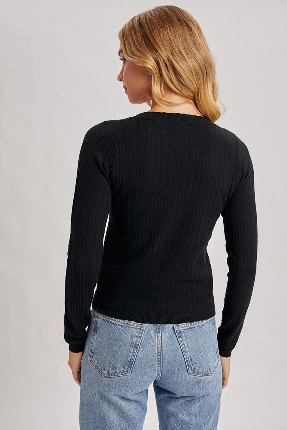 Pointelle Long Sleeve Knit Top