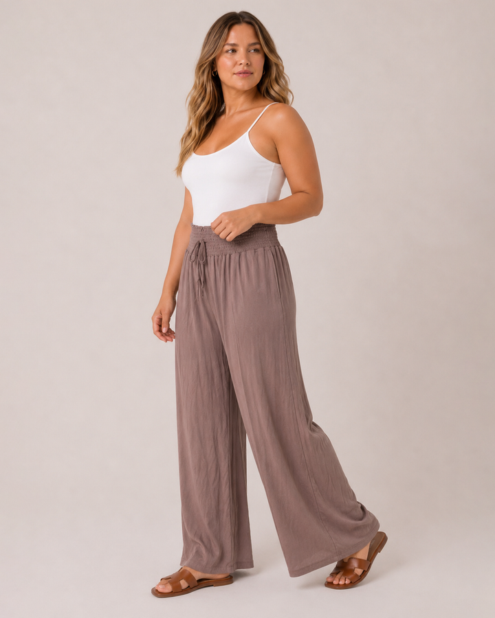 Grace and Lace | Smocked Waist Wide Leg Pants | Light Mocha