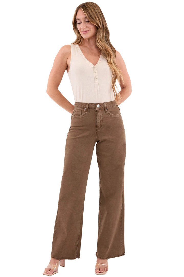 RFM Chloe Frayed Hem Wide Leg Pants | Coffee