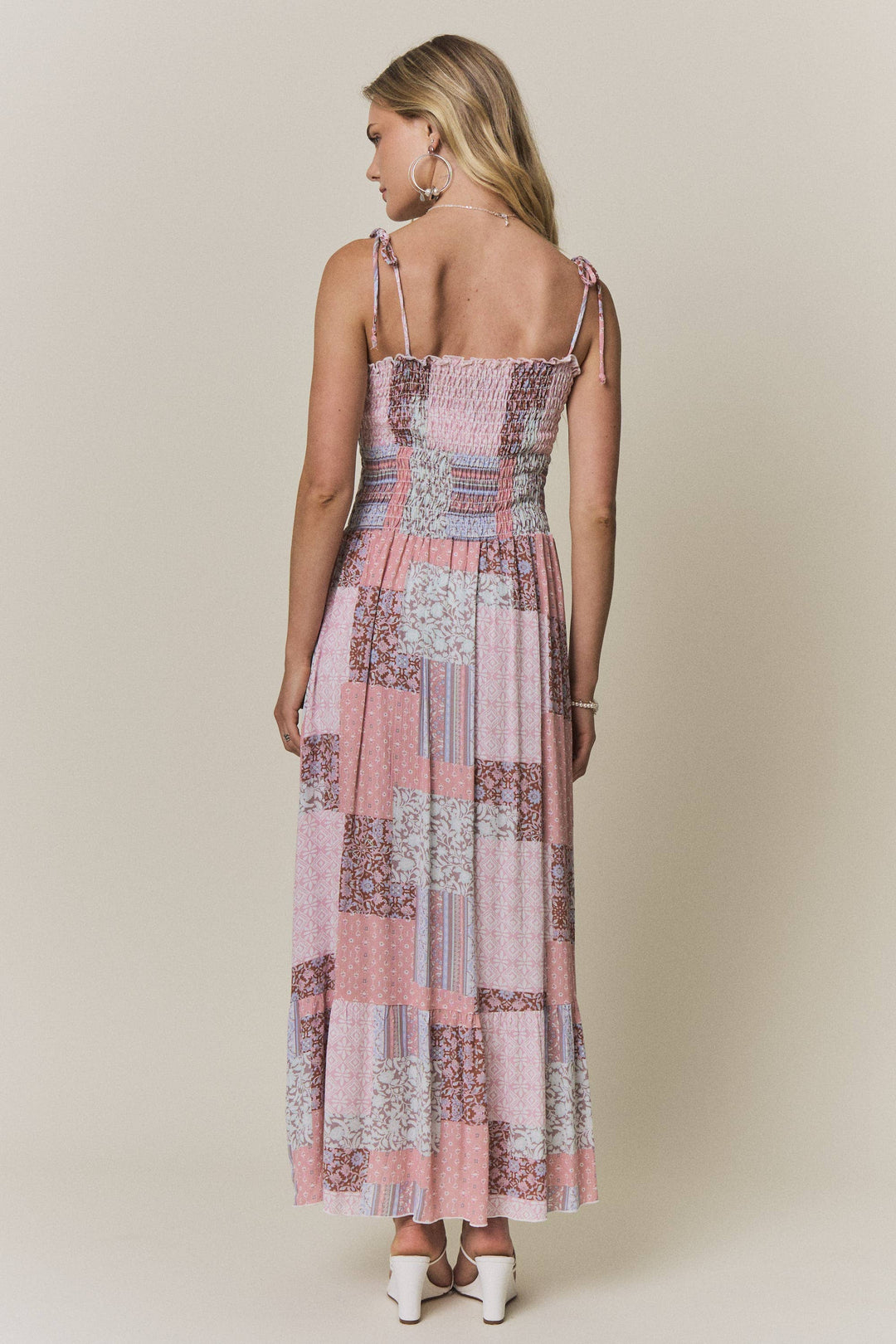 Patchwork Smocked Top Maxi Dress | Mauve