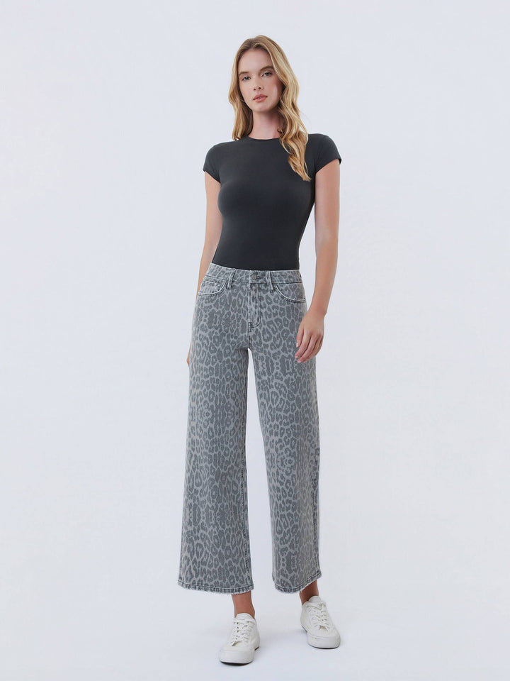Vervet | Crop Wide Leg Leopard Jeans