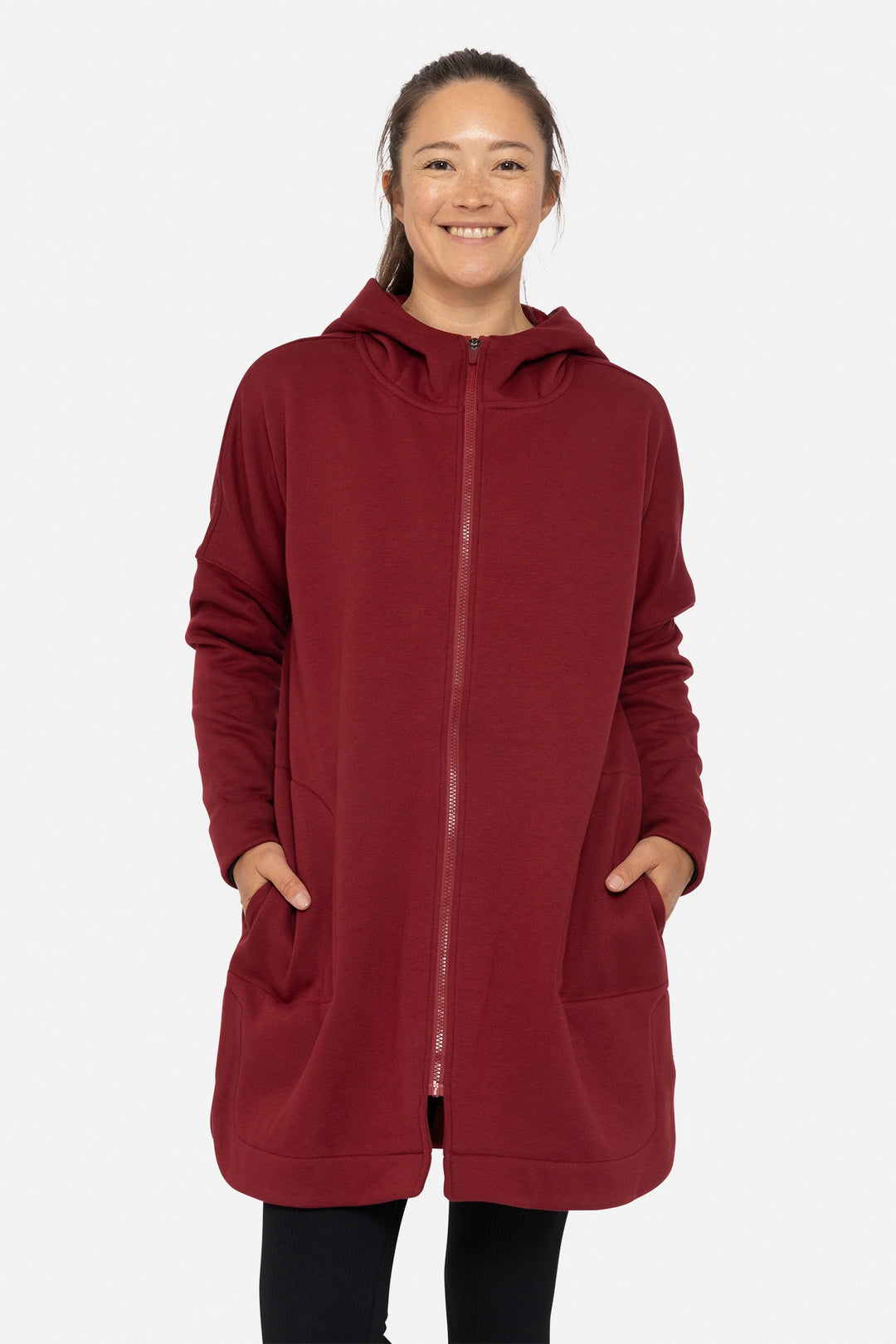 Longline Zip Up Jacket | Red Velvet