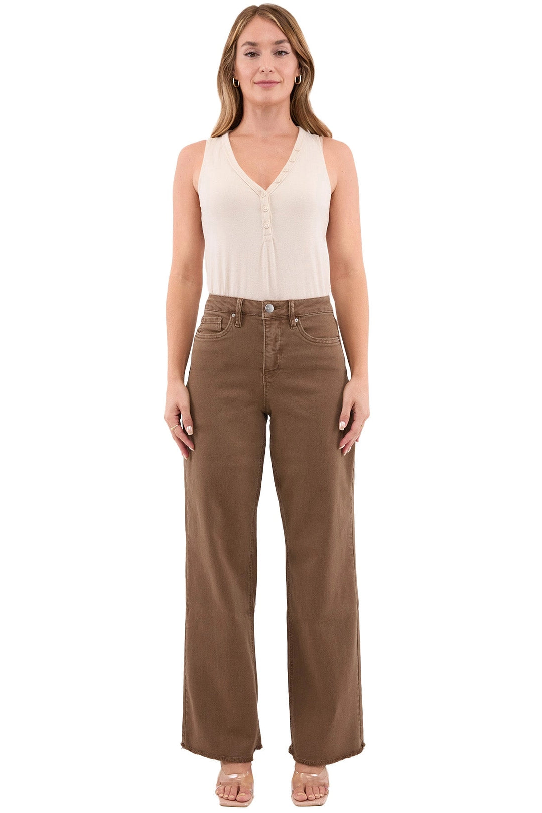 RFM Chloe Frayed Hem Wide Leg Pants | Coffee