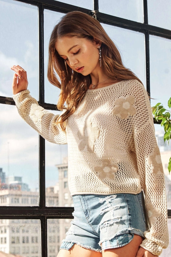 Lina Floral Crochet Top | Oatmeal