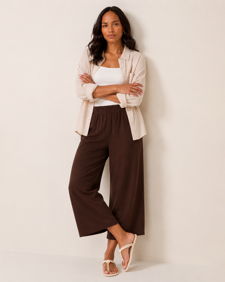 Grace and Lace | Weekend Ease Wide Leg Crop Pant | Brown