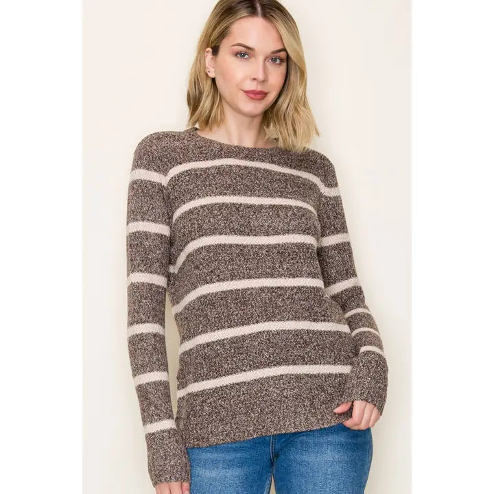 Waffle Striped Sweater | 2 Tone Brown