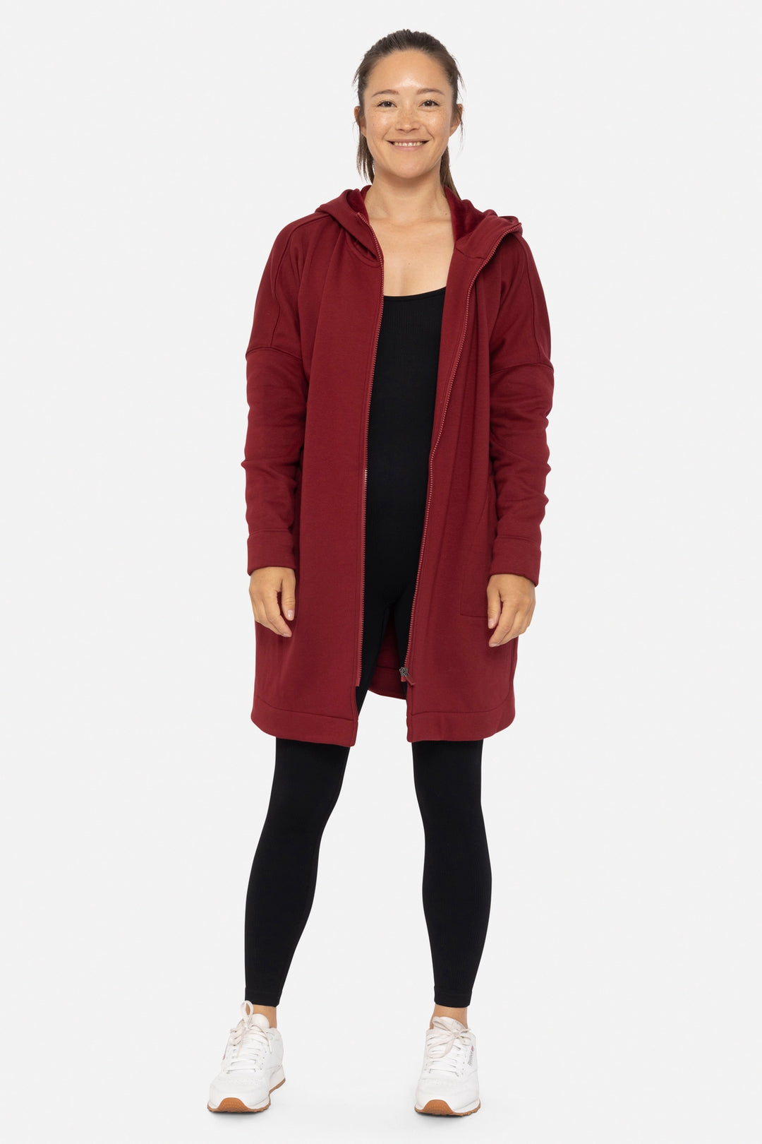 Longline Zip Up Jacket | Red Velvet