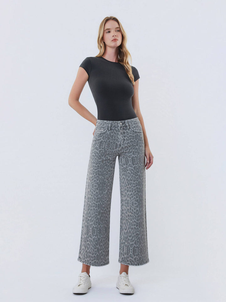 Vervet | Crop Wide Leg Leopard Jeans