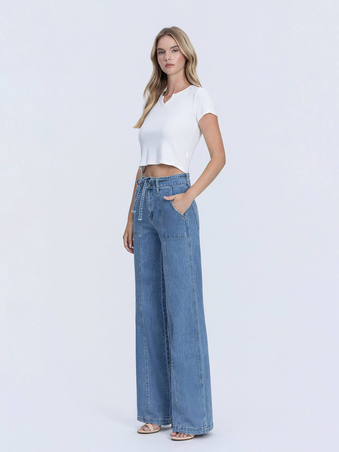 Vervet | Joni Tie Waistband Wide Leg Jeans