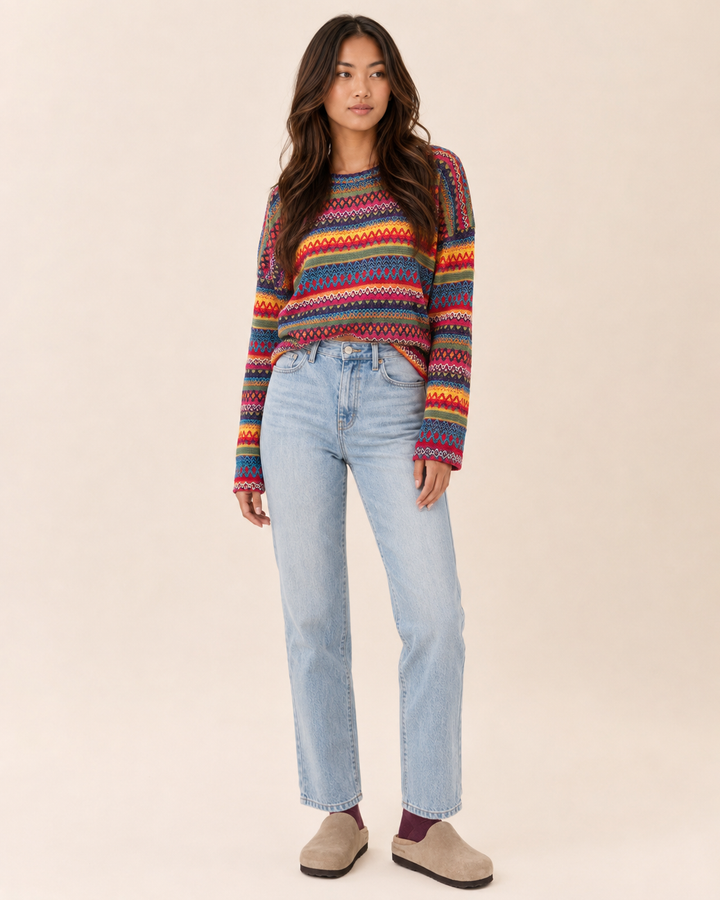 Grace and Lace | Colour Contrast Knit Pullover Sweater | Pink