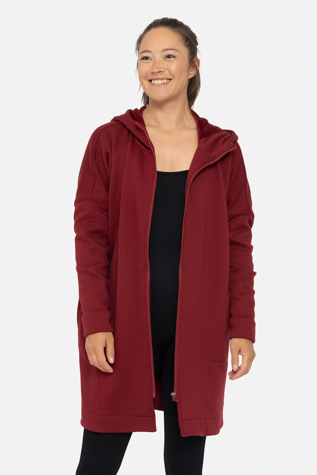 Longline Zip Up Jacket | Red Velvet