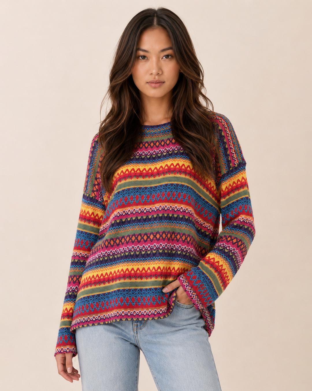 Grace and Lace | Colour Contrast Knit Pullover Sweater | Pink