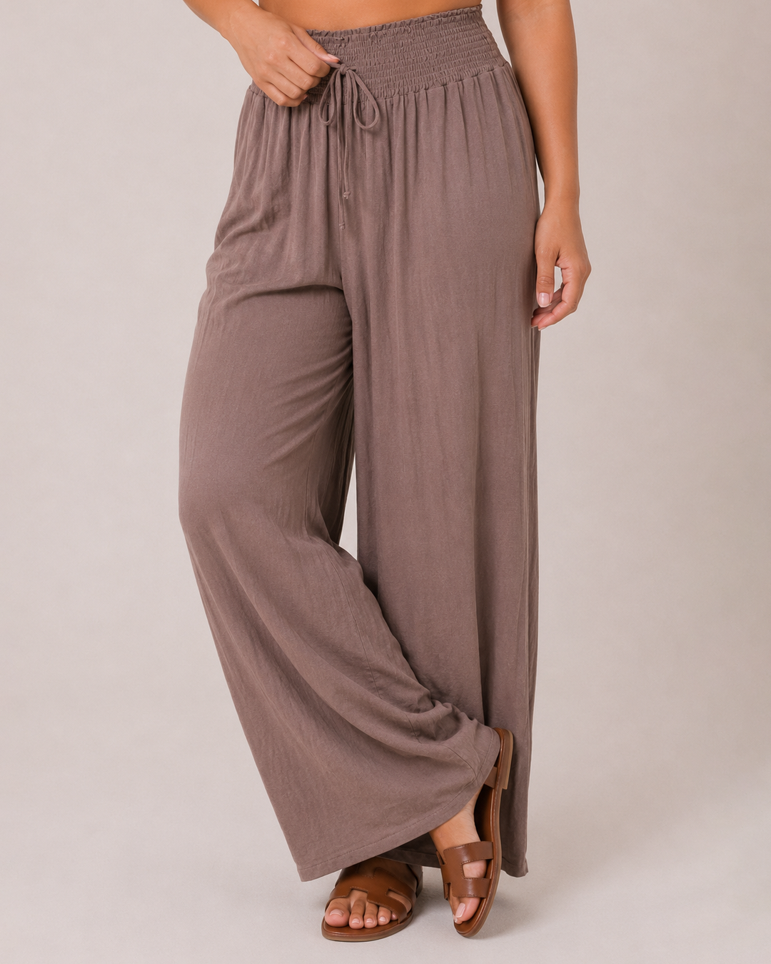 Grace and Lace | Smocked Waist Wide Leg Pants | Light Mocha
