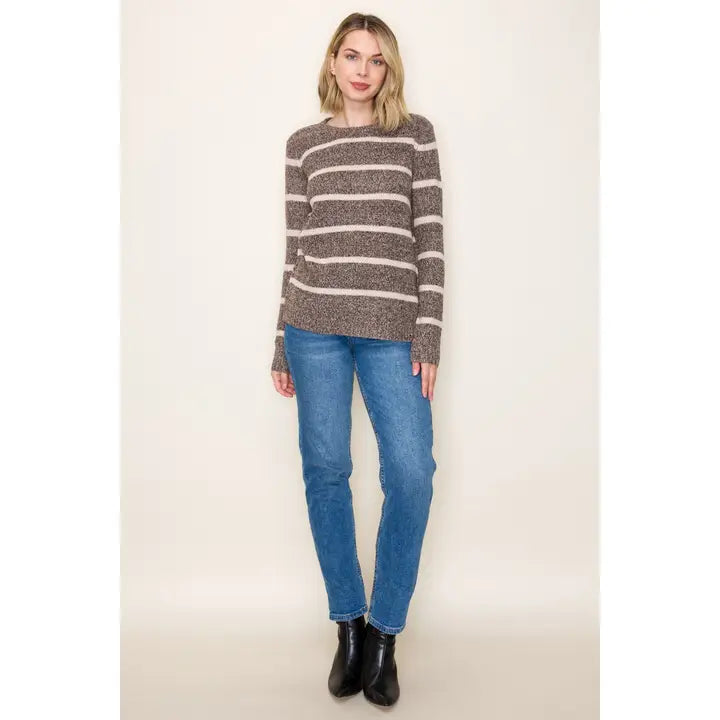 Waffle Striped Sweater | 2 Tone Brown