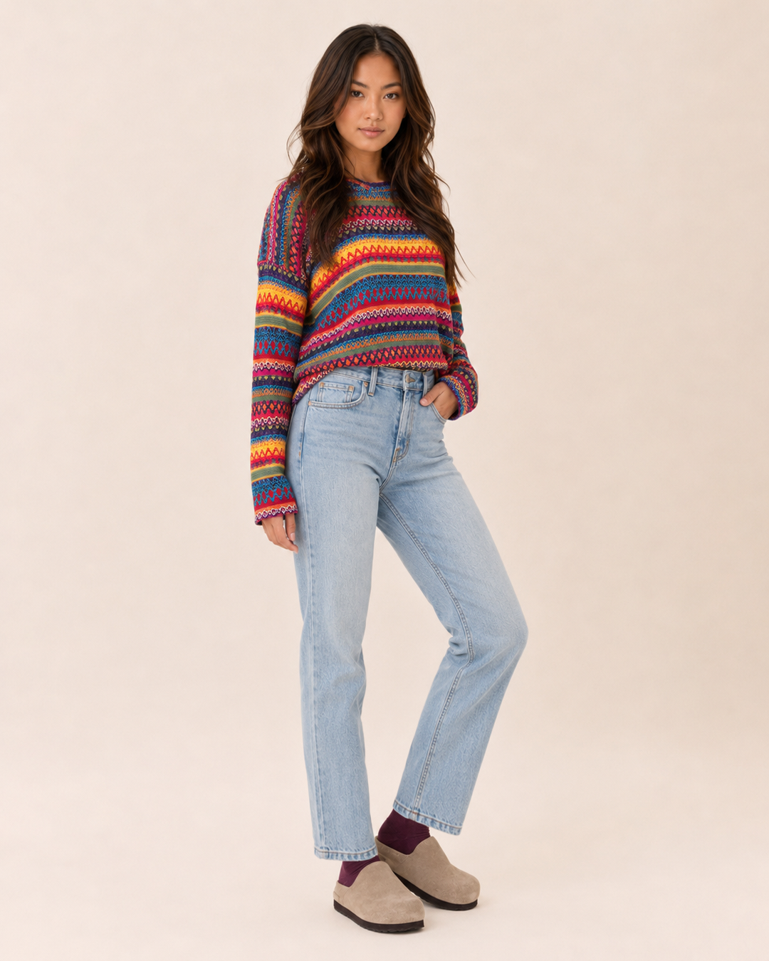 Grace and Lace | Colour Contrast Knit Pullover Sweater | Pink