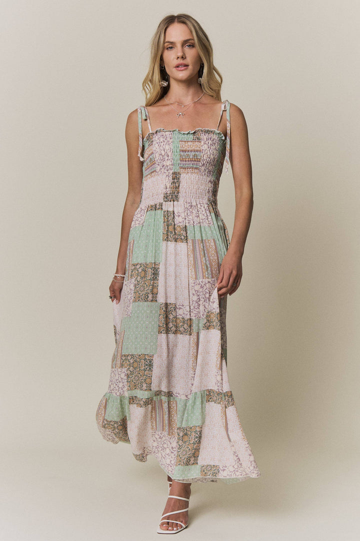 Patchwork Smocked Top Maxi Dress | Sage