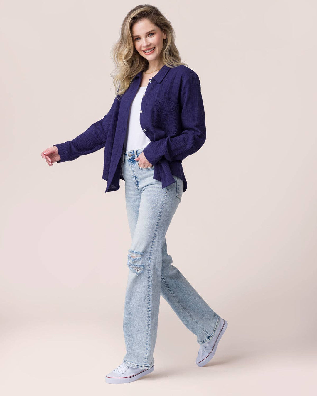 Grace and Lace | Effortless Button-Up | Navy