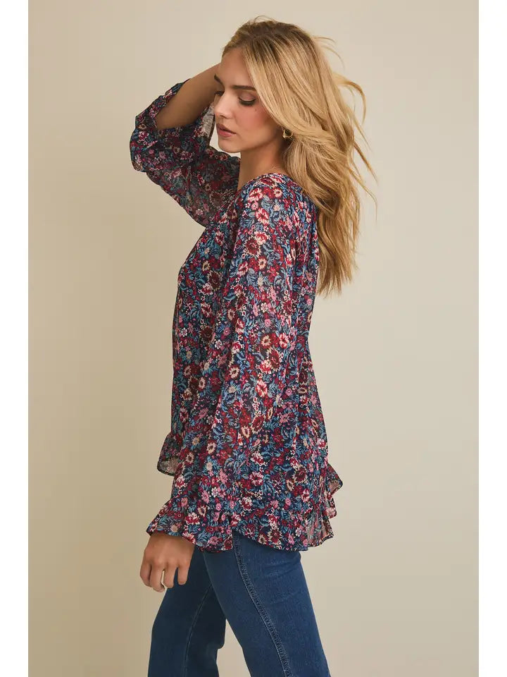 Ruffle Hem Floral Top