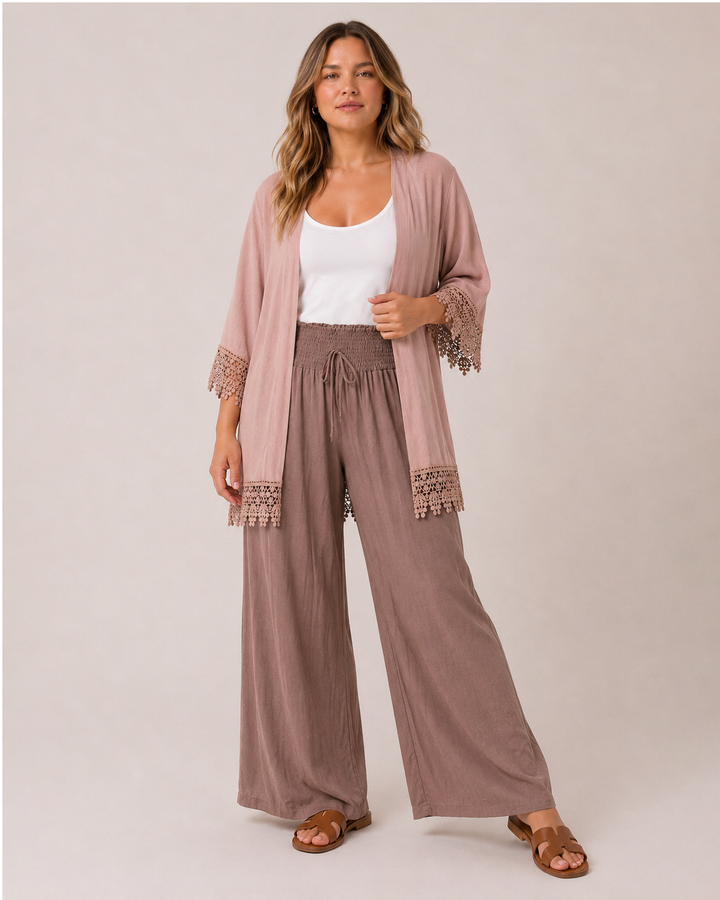 Grace and Lace | Smocked Waist Wide Leg Pants | Light Mocha