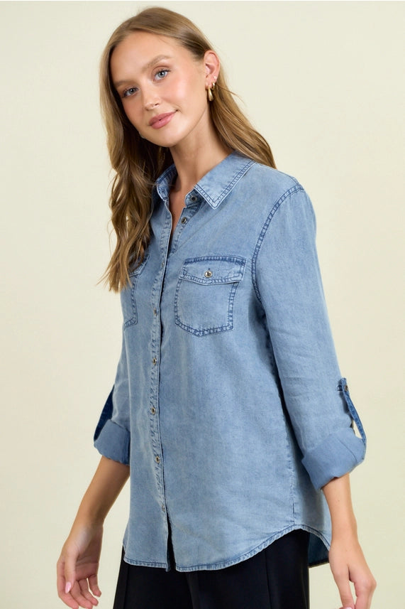 Chambray Button Down | Medium Dark Wash