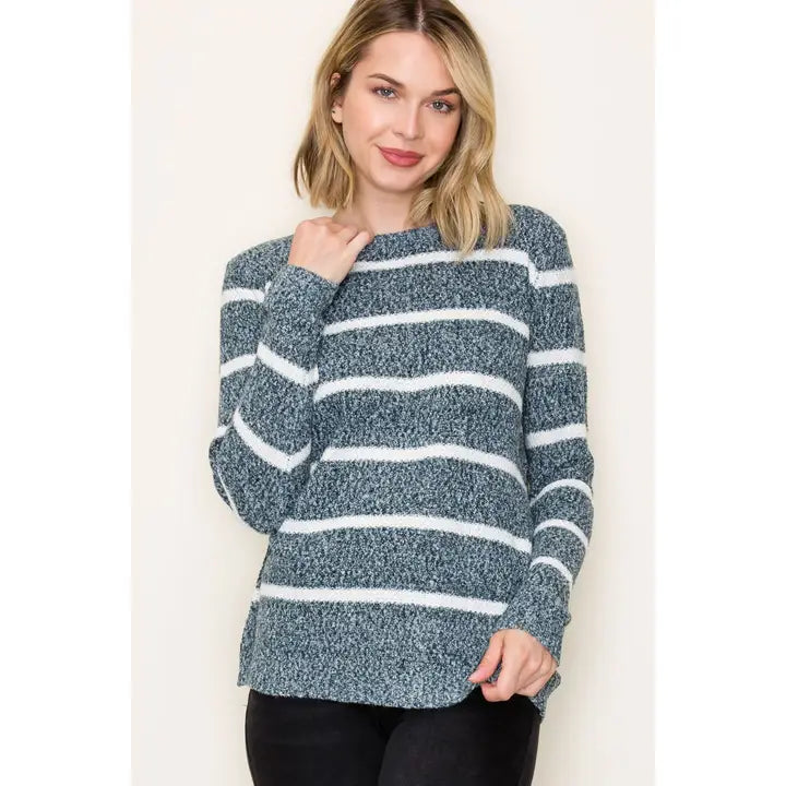 Waffle Striped Sweater | 2 Tone Teal