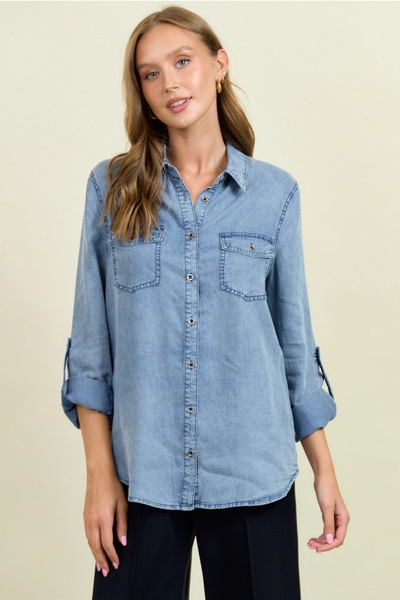 Chambray Button Down | Medium Dark Wash