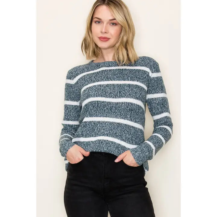 Waffle Striped Sweater | 2 Tone Teal
