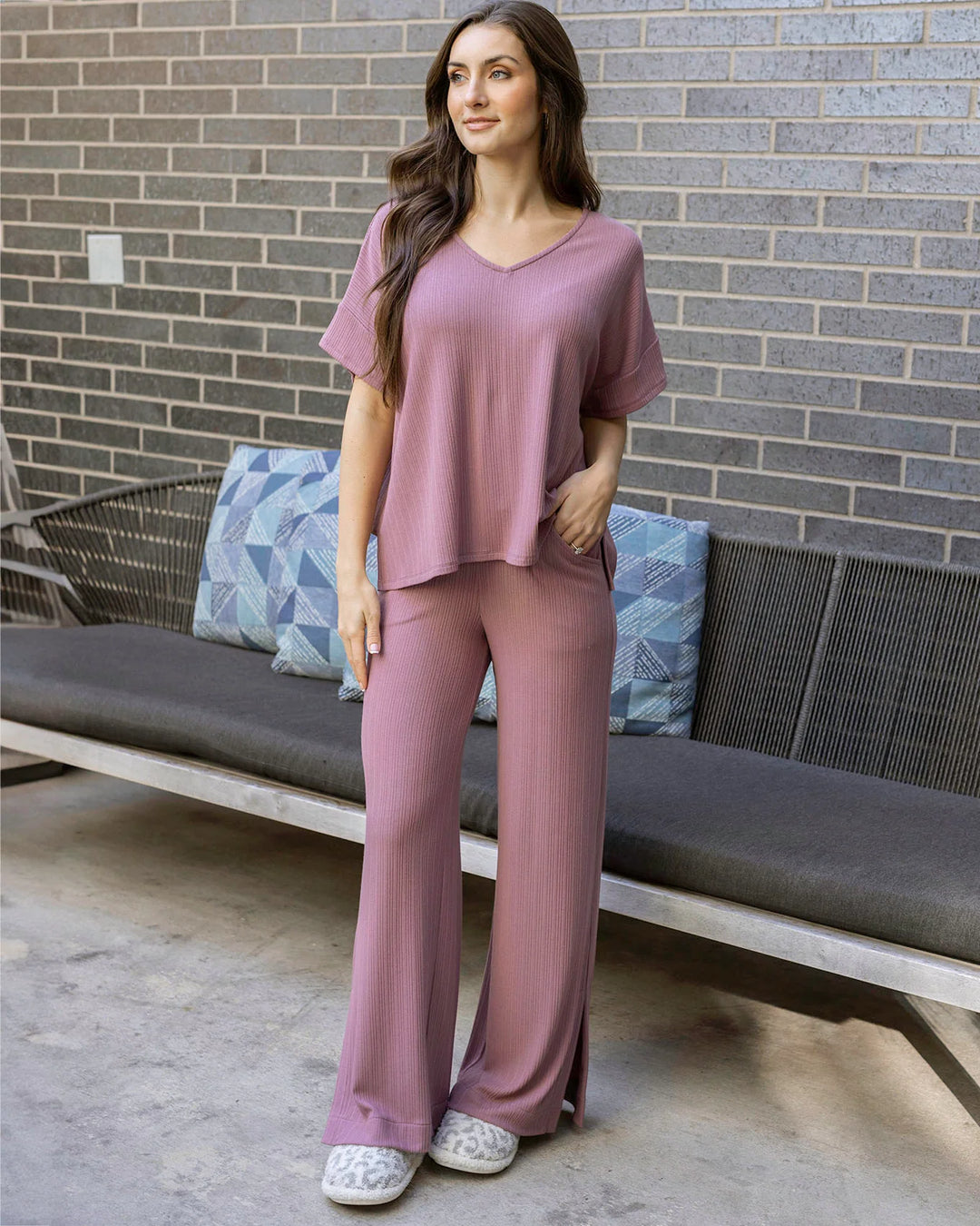 Grace and Lace | Coziest Wide Leg Lounge Pants | Dark Lilac