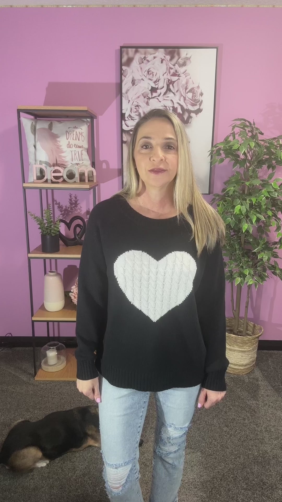 Cable Knit Heart Sweater | Black & Ivory