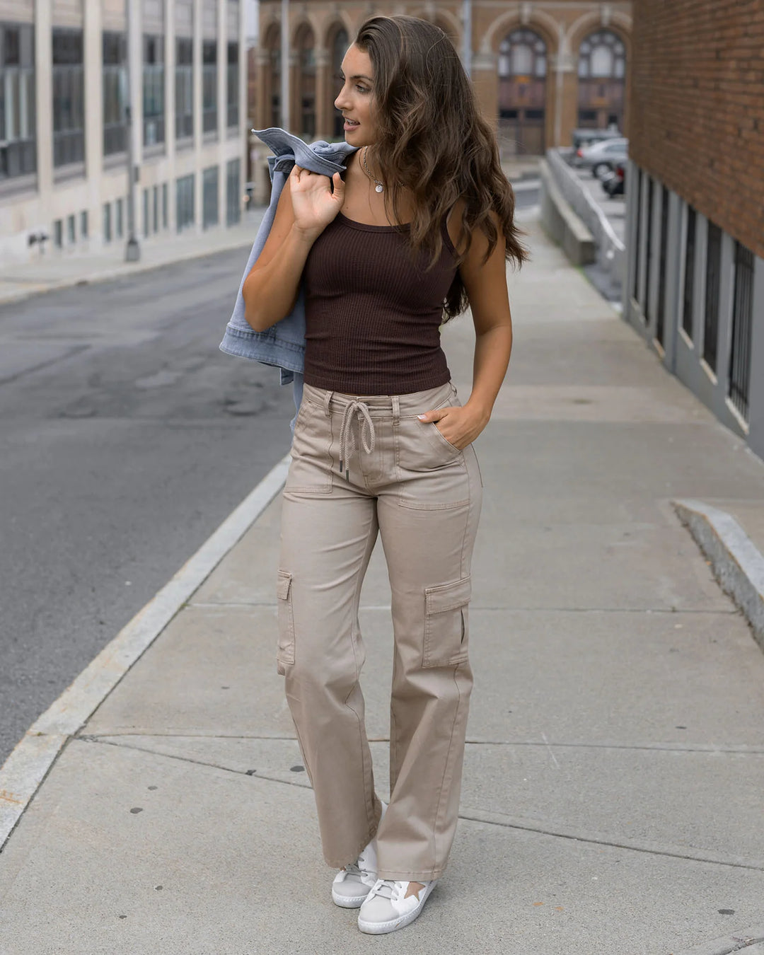 Grace and Lace | Sueded Twill Cargo Pants | Khaki