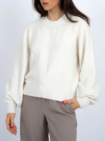 RD Style | Rhiana Floral Embroidered Knit Sweater | Cream
