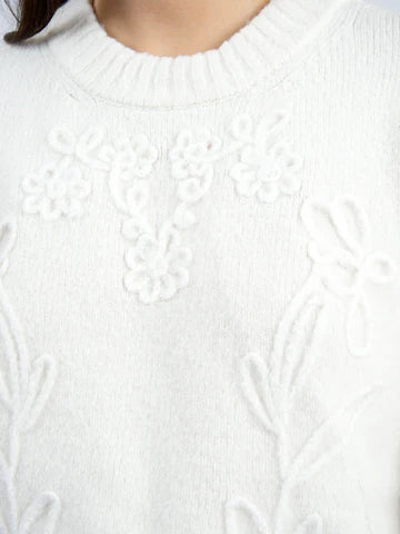 RD Style | Rhiana Floral Embroidered Knit Sweater | Cream